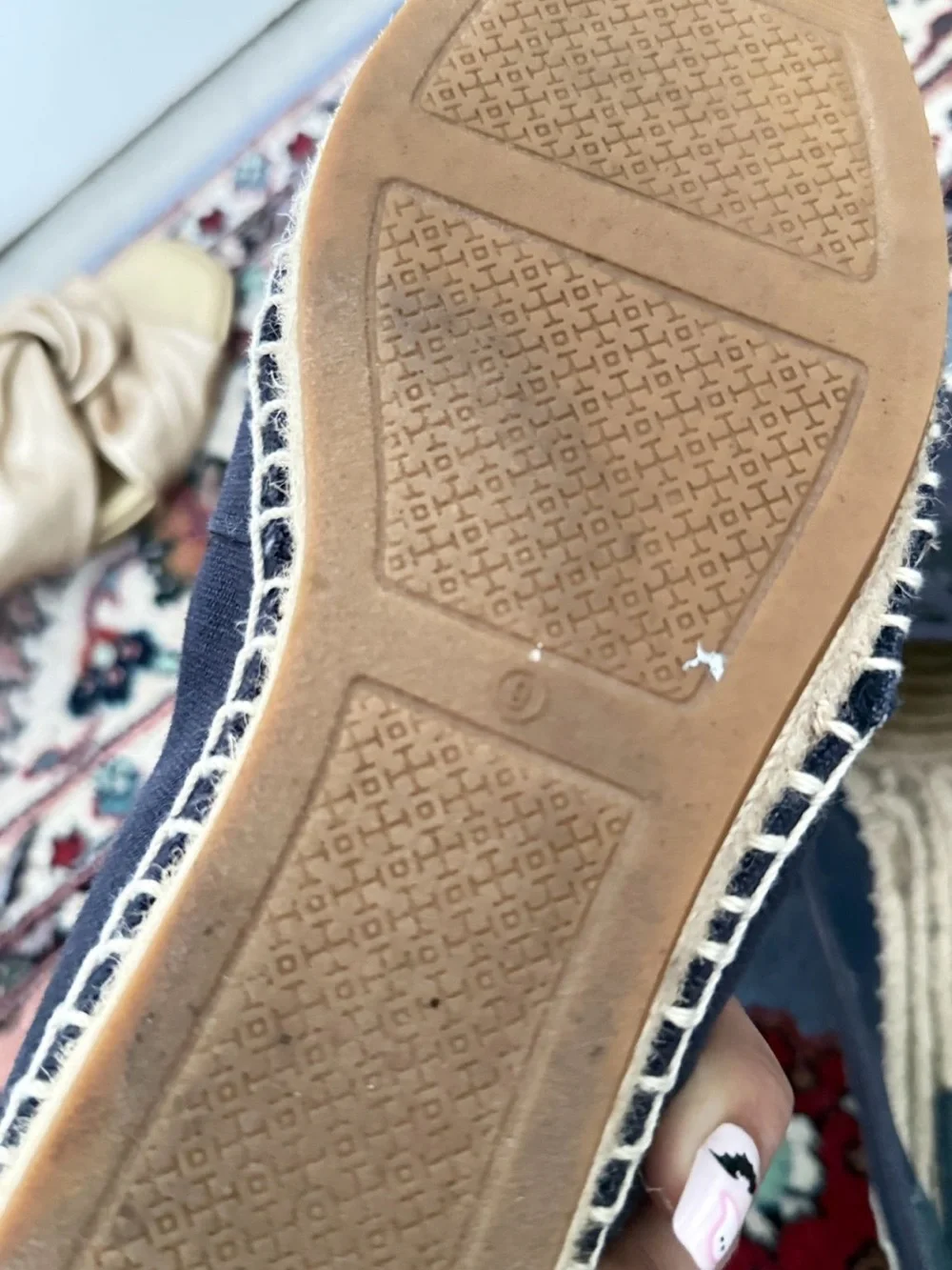 Tory Burch Weston Espadrille Flats Navy Canvas Logo Sz 9